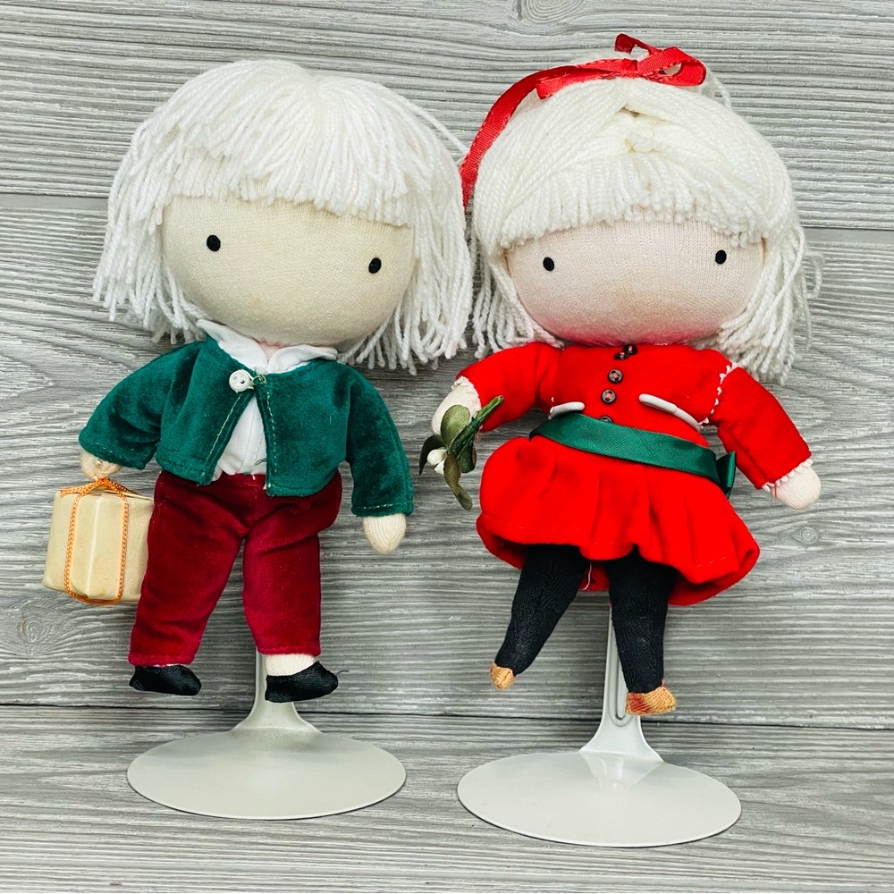 Vintage Joan Walsh Anglund Pocket Dolls Girl & Boy Matching Christmas set 1967